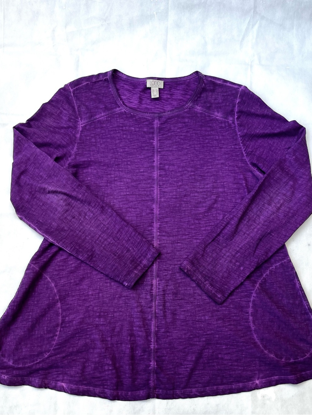 LOGO by Lori Goldstein 100 % Cotton Rich Purple Long-Sleeve Crewneck Top